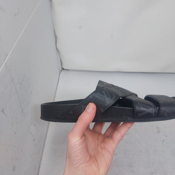 Louis Vuitton LV Monogram Black Leather Slide Sandal - Picture 10 of 13